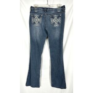 2000s L.E.I. Ashley Low Rise Bootcut‎ Jeans Y2K Cross Embellished Pocket Size 9